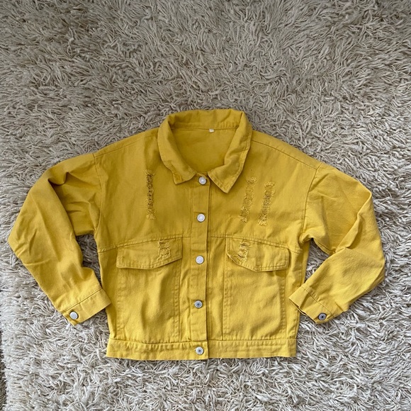 Women's Ripped Distressed Button-Up Denim Jacket Yellow Size XS - Picture 2 of 15
